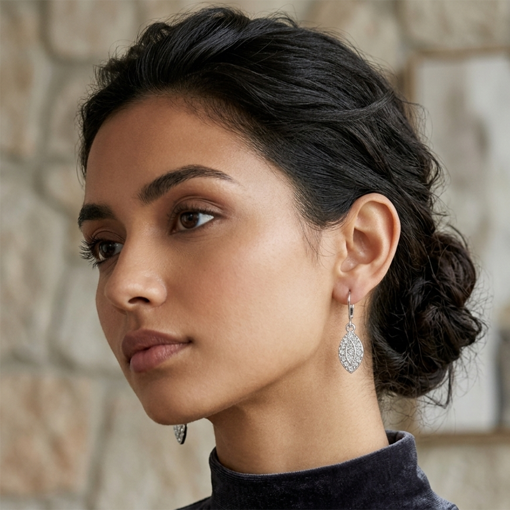 The99Jewel Silver Plated Austrian Stone Eye Shape Hoop Earrings for Women