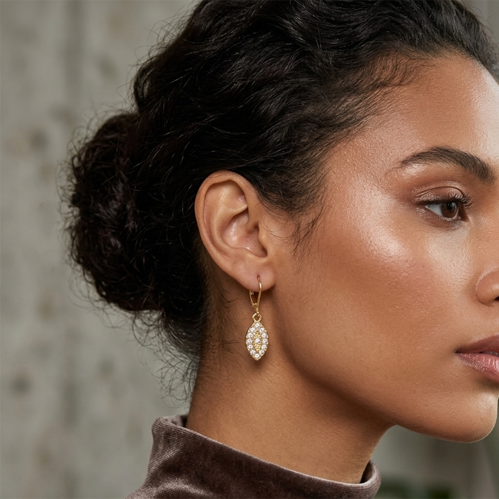 The99Jewel Gold Plated Austrian stone  Eye Shape Hoop Earrings for Women
