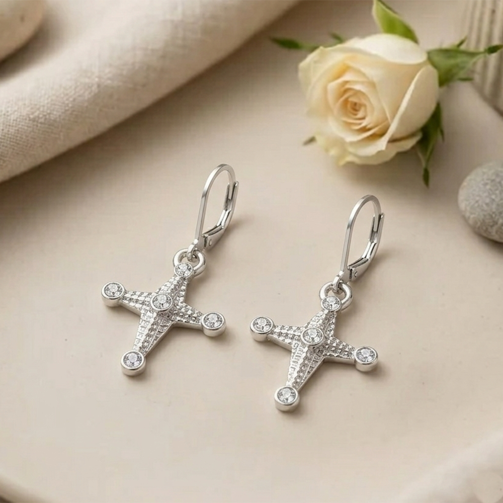 The99Jewel Silver Plated Austrian Stone Floral Cross Shape  Hoop Earrings for Women