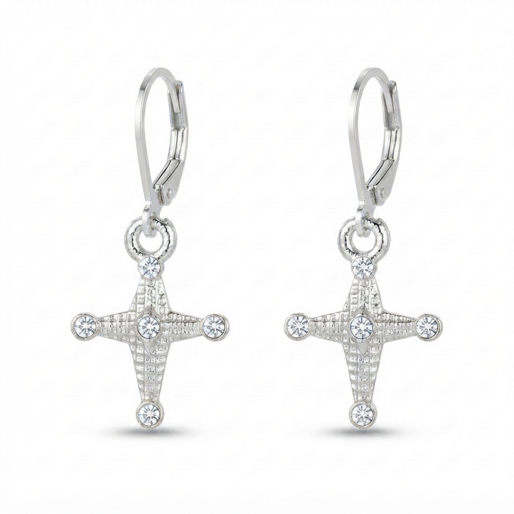 The99Jewel Silver Plated Austrian Stone Floral Cross Shape  Hoop Earrings for Women