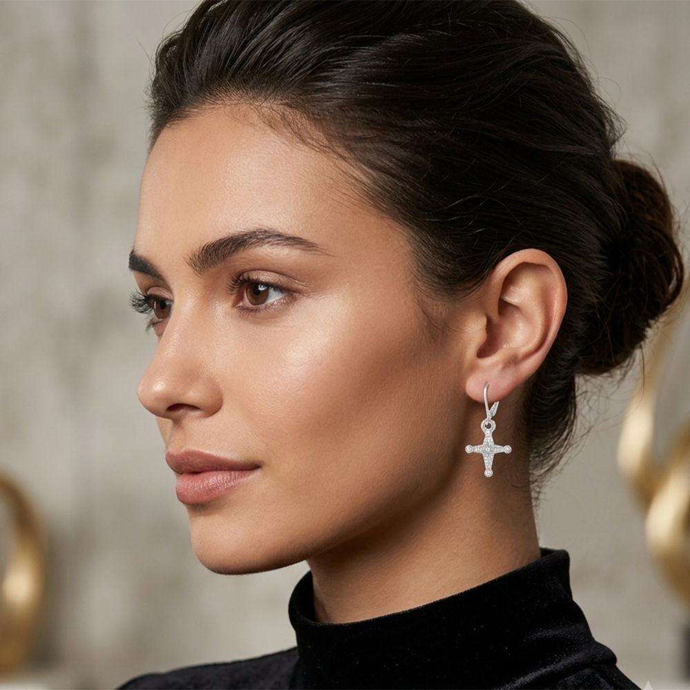 The99Jewel Silver Plated Austrian Stone Floral Cross Shape  Hoop Earrings for Women