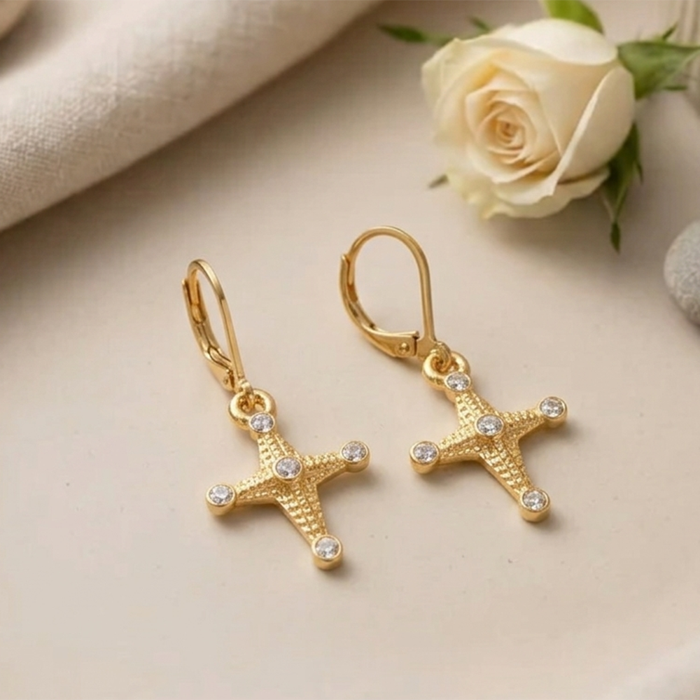 The99Jewel Gold Plated Austrian stone  Floral Cross Shape  Hoop Earrings for Women