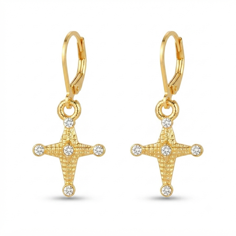 The99Jewel Gold Plated Austrian stone  Floral Cross Shape  Hoop Earrings for Women