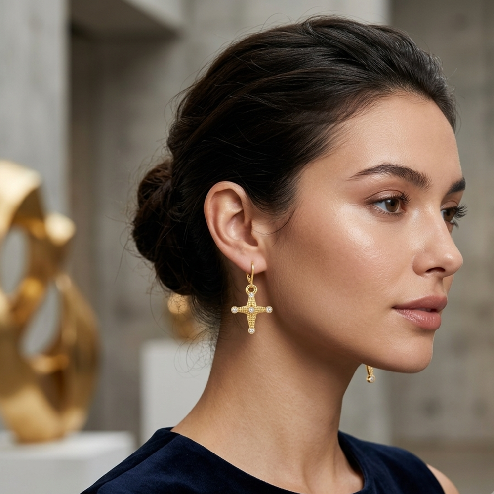 The99Jewel Gold Plated Austrian stone  Floral Cross Shape  Hoop Earrings for Women