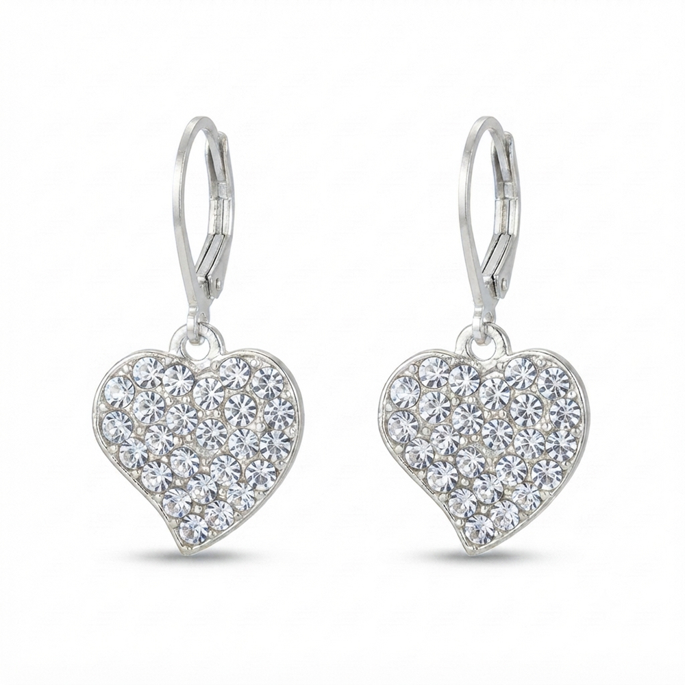 The99Jewel Silver Plated Austrian Stone Heart Shape Hoop Earrings for Women