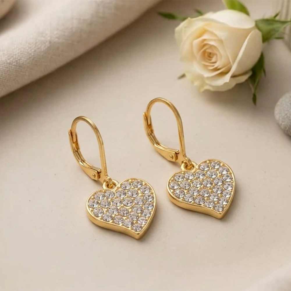 The99Jewel Gold Plated Austrian stone  Heart Shape Hoop Earrings for Women