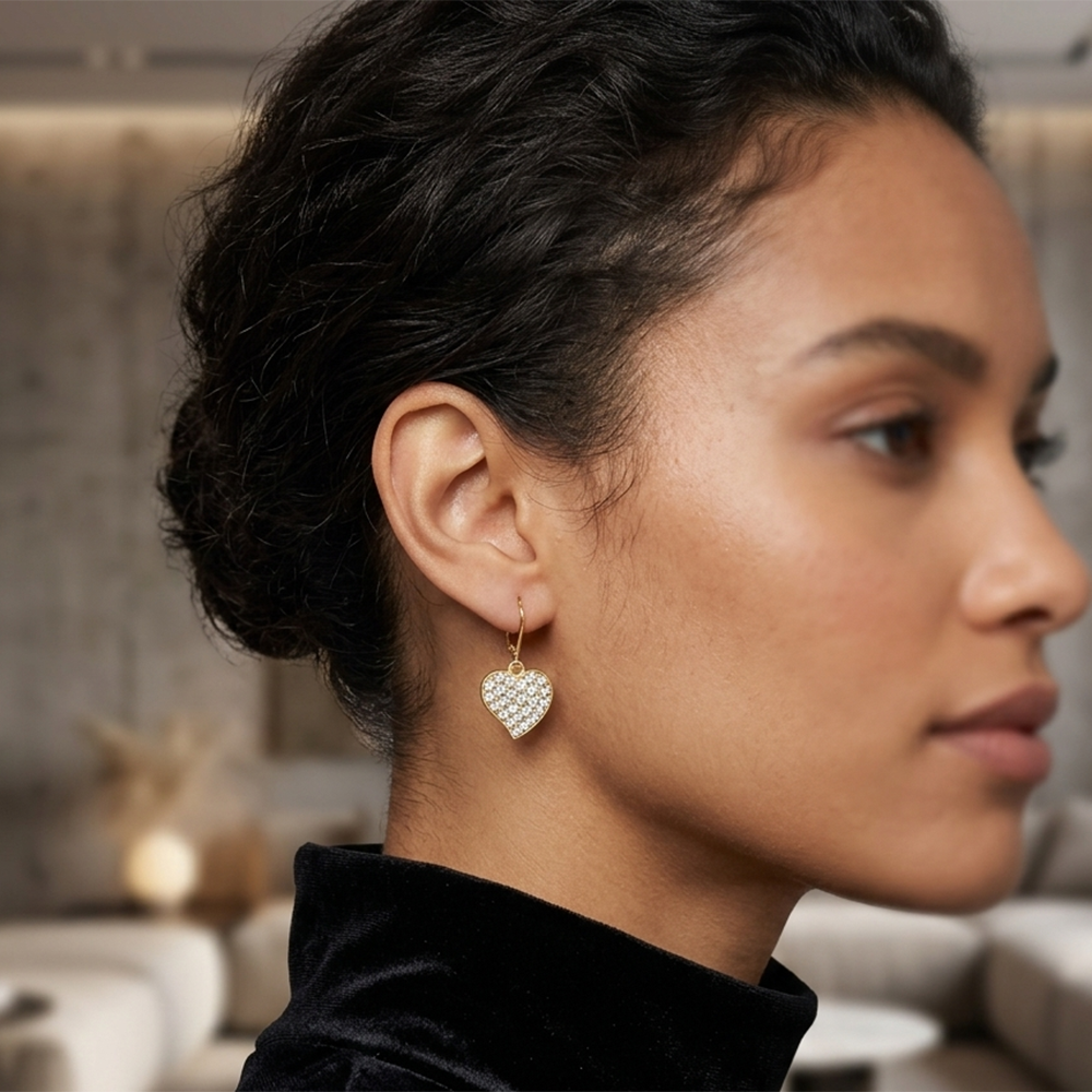 The99Jewel Gold Plated Austrian stone  Heart Shape Hoop Earrings for Women