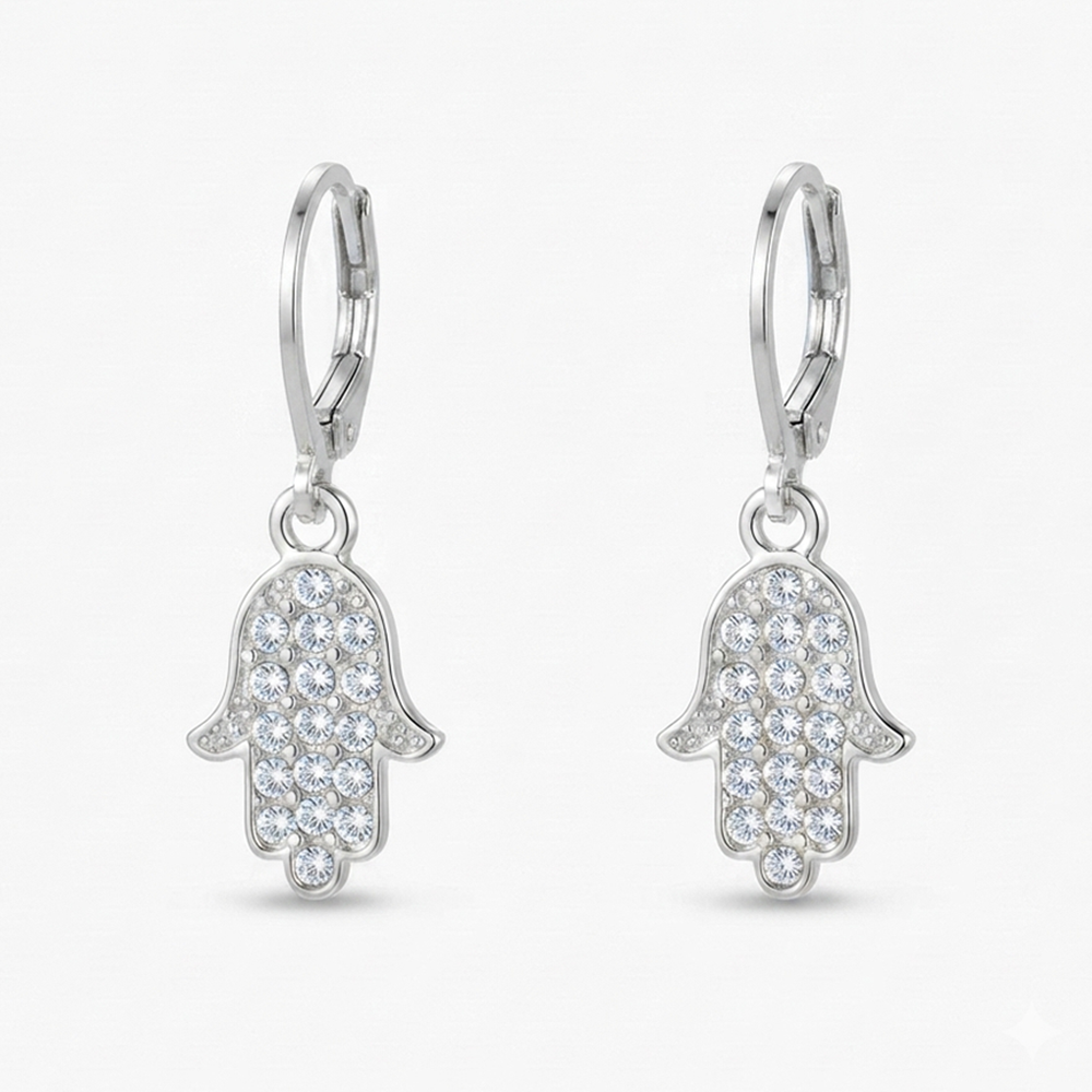 The99Jewel Silver Plated Austrian Stone Hamsa Shape Hoop Earrings for Women
