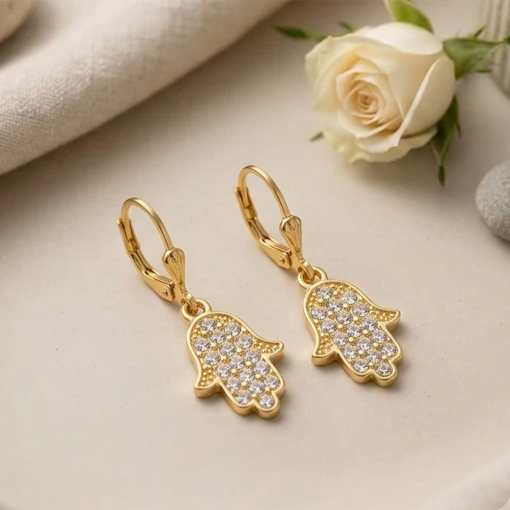 The99Jewel Gold Plated Austrian stone  Hamsa Shape Hoop Earrings for Women