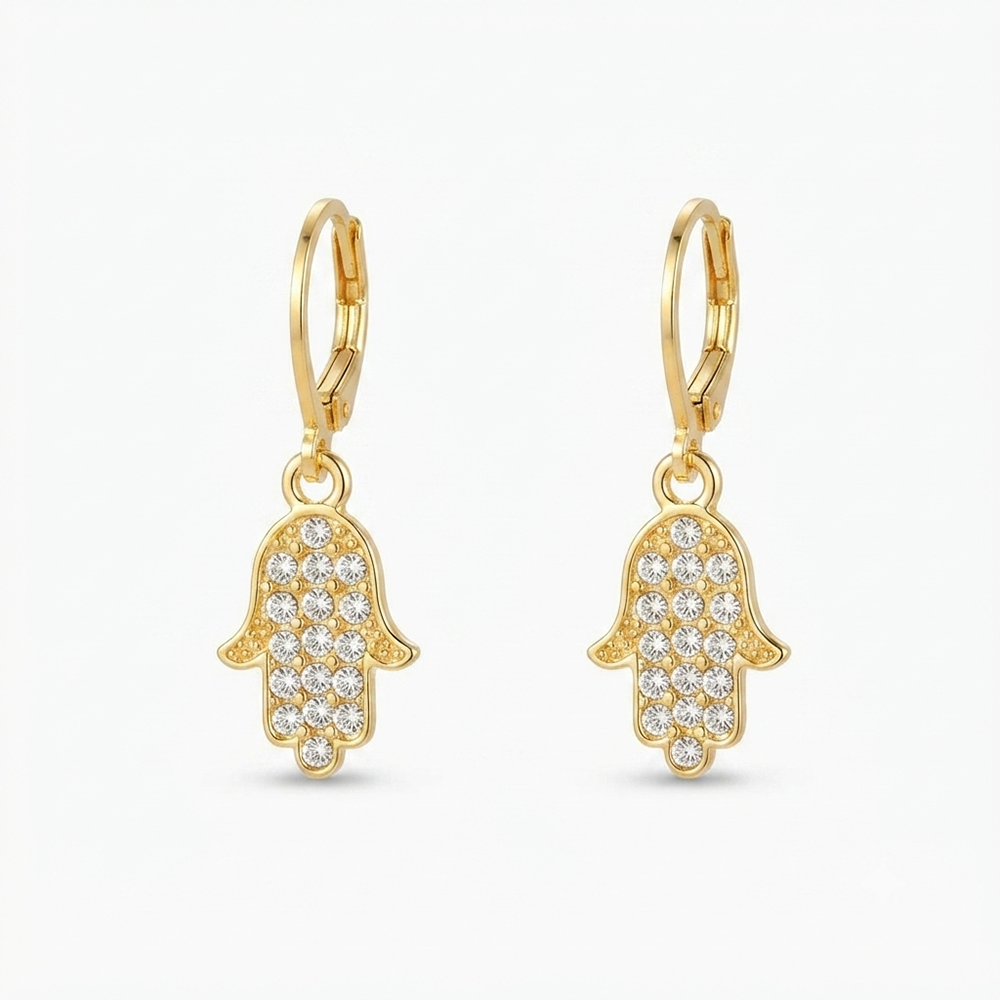The99Jewel Gold Plated Austrian stone  Hamsa Shape Hoop Earrings for Women