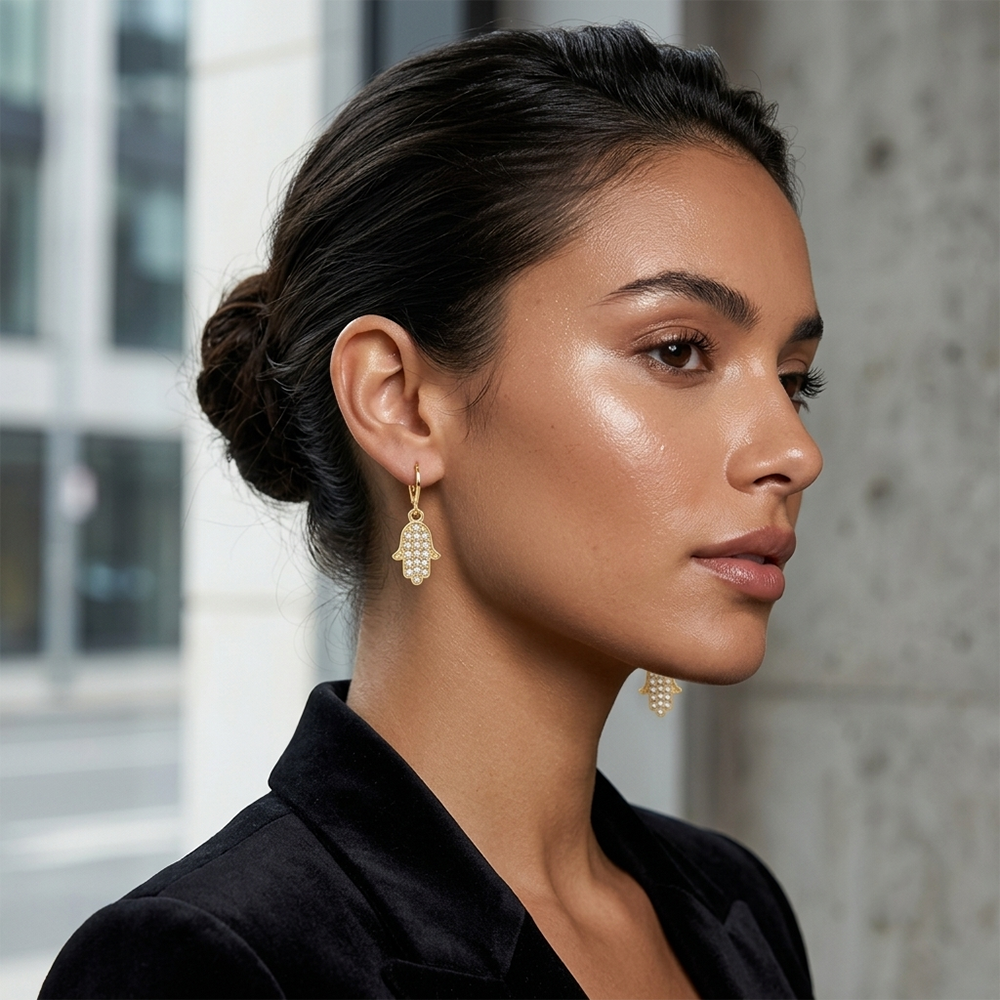 The99Jewel Gold Plated Austrian stone  Hamsa Shape Hoop Earrings for Women
