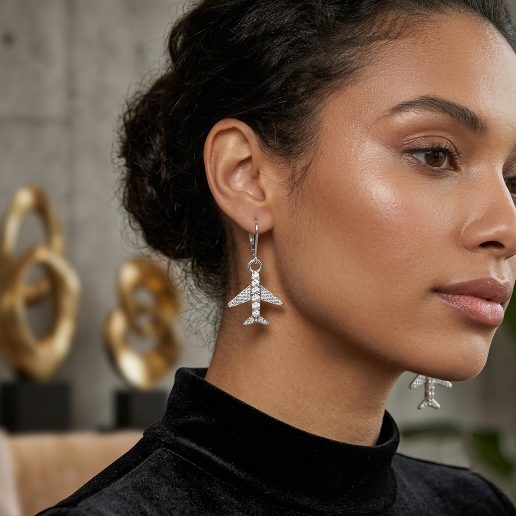 The99Jewel Silver Plated Austrian Stone Airplane Shape Hoop Earrings for Women
