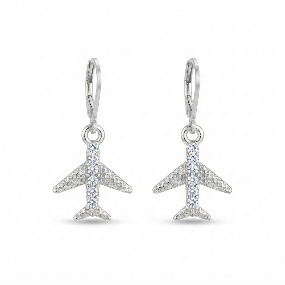 The99Jewel Silver Plated Austrian Stone Airplane Shape Hoop Earrings for Women