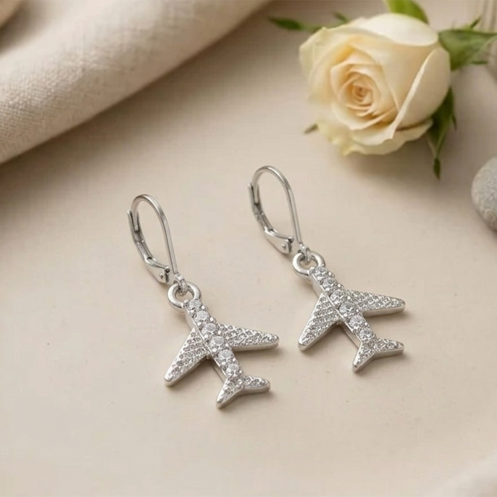 The99Jewel Silver Plated Austrian Stone Airplane Shape Hoop Earrings for Women