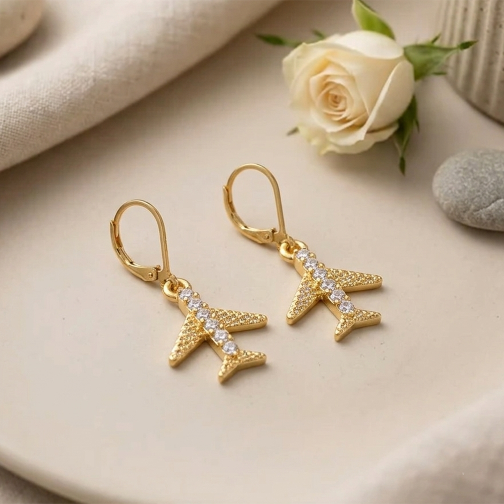 The99Jewel Gold Plated Austrian stone  Air Plane Shape Hoop Earrings for Women