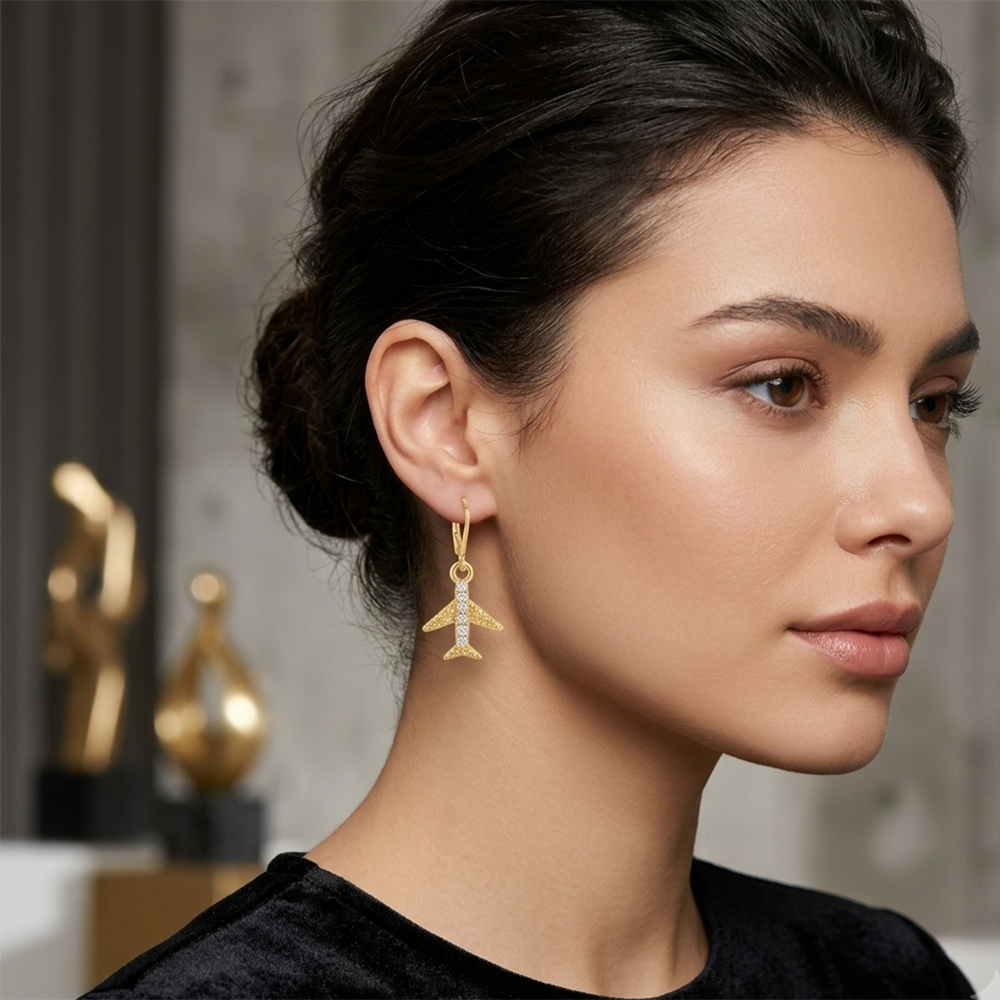 The99Jewel Gold Plated Austrian stone  Air Plane Shape Hoop Earrings for Women
