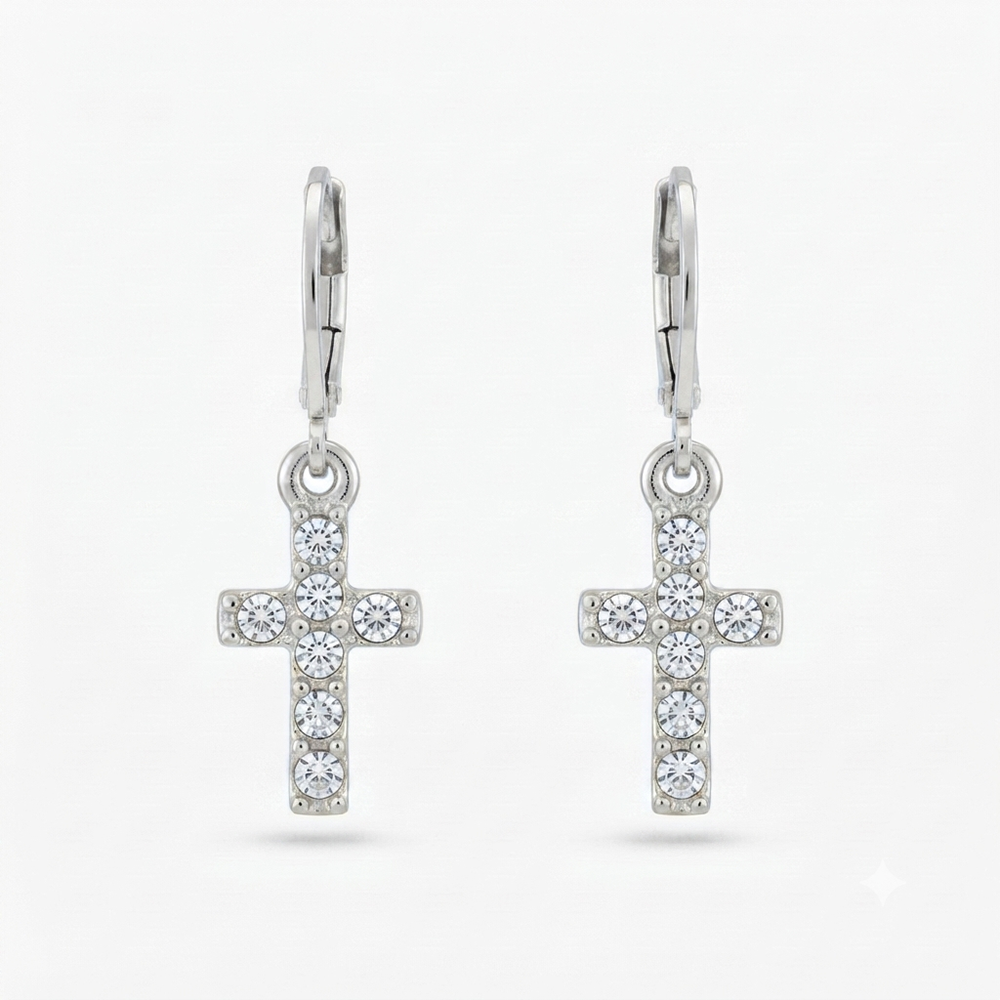 The99Jewel Silver Plated Austrian Stone Cross Shape  Hoop Earrings for Women