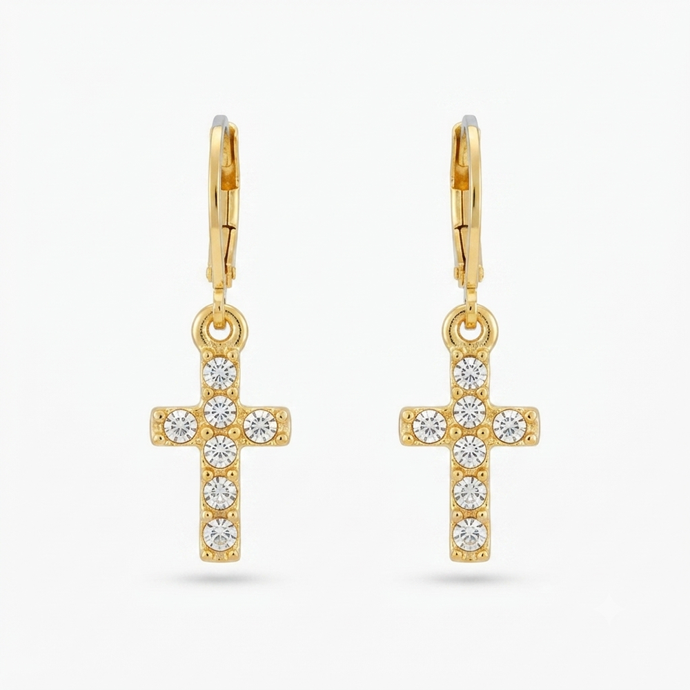 The99Jewel Gold Plated Austrian stone  Cross Shape Hoop Earrings for Women
