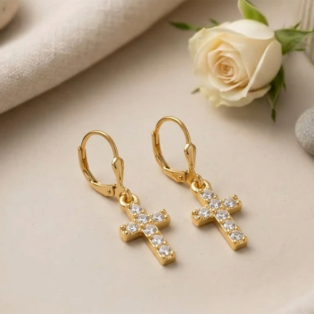 The99Jewel Gold Plated Austrian stone  Cross Shape Hoop Earrings for Women