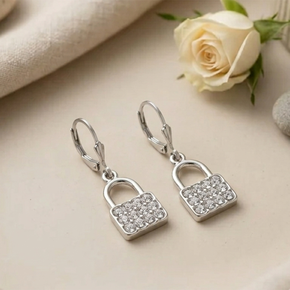 The99Jewel Silver Plated Austrian Stone Lock Shape Hoop Earrings for Women