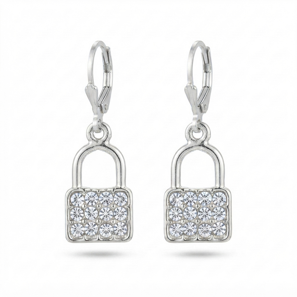 The99Jewel Silver Plated Austrian Stone Lock Shape Hoop Earrings for Women