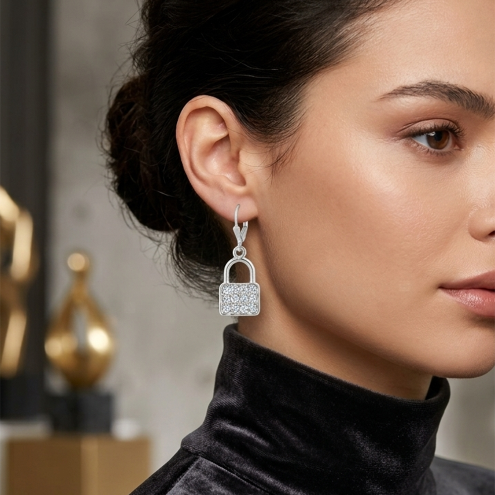 The99Jewel Silver Plated Austrian Stone Lock Shape Hoop Earrings for Women