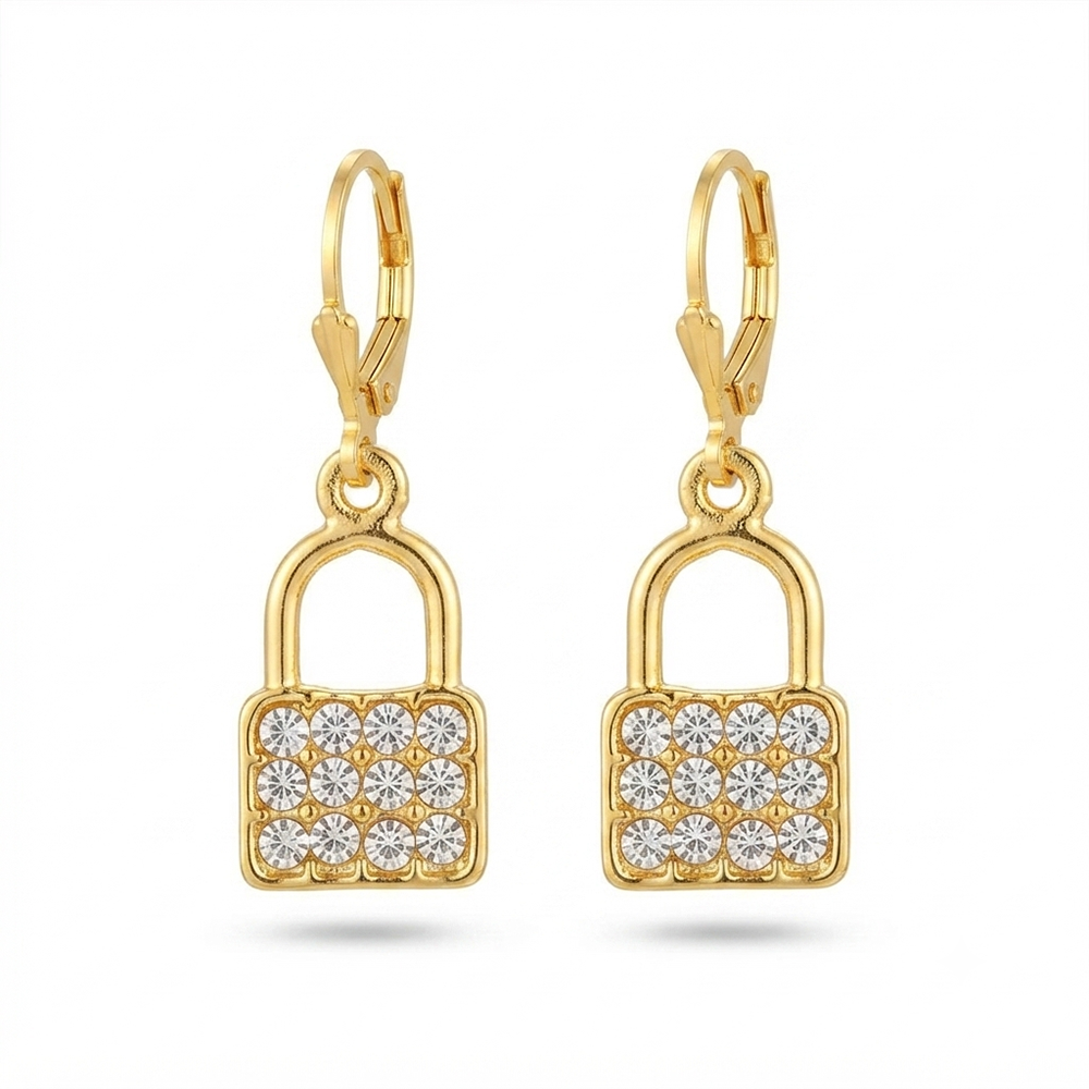 The99Jewel Gold Plated Austrian stone  Lock Shape Hoop Earrings for Women