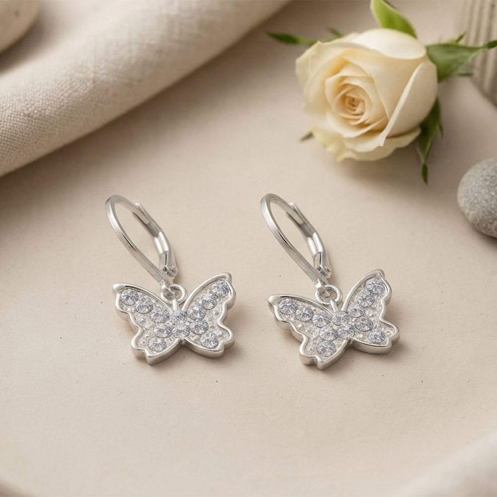 The99Jewel Silver Plated Austrian Stone Butterfly Shape Hoop Earrings for Women