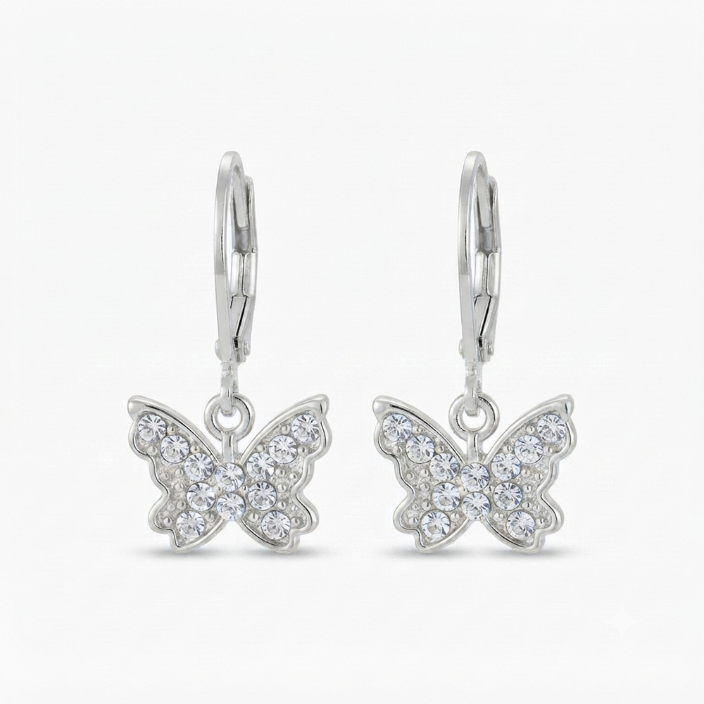 The99Jewel Silver Plated Austrian Stone Butterfly Shape Hoop Earrings for Women