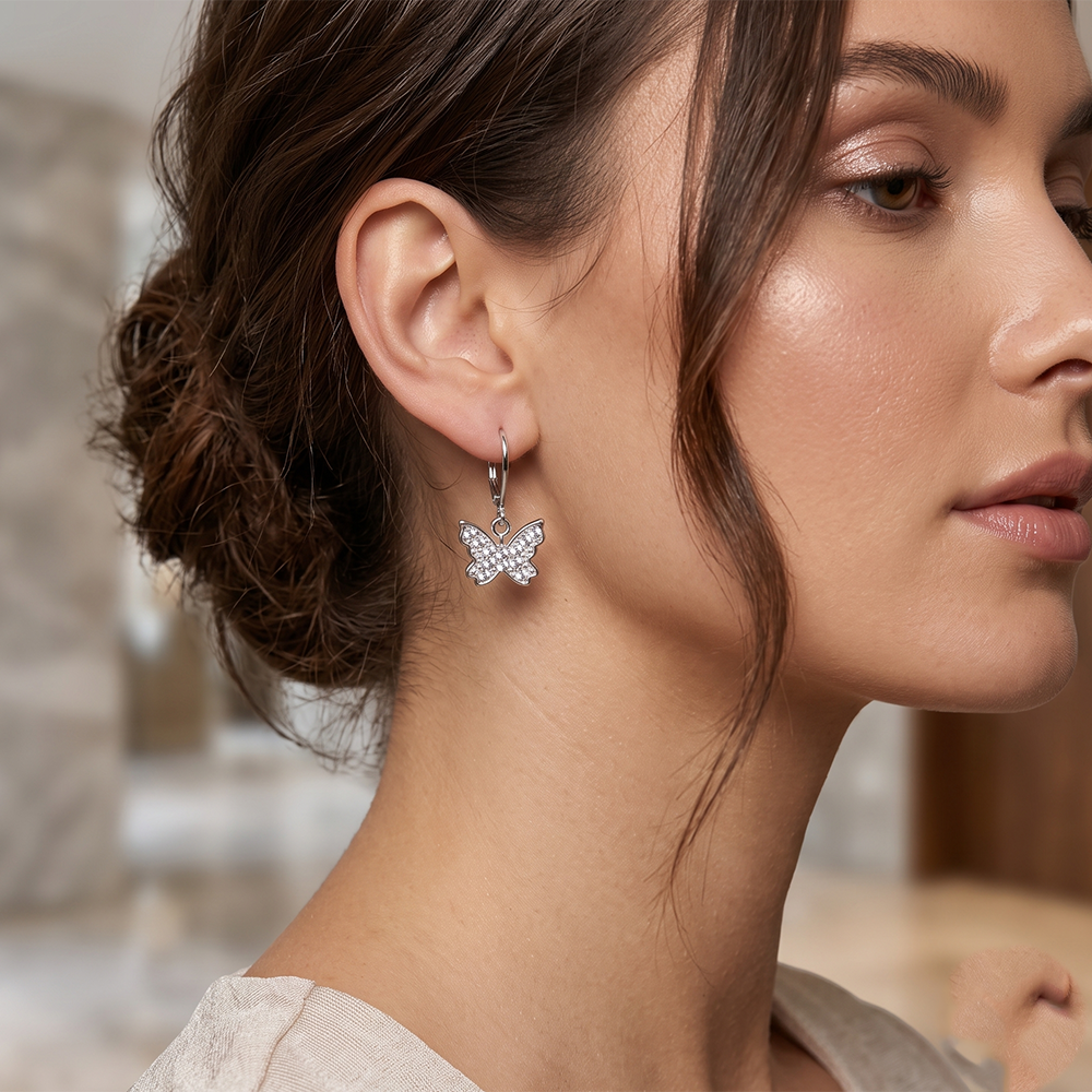 The99Jewel Silver Plated Austrian Stone Butterfly Shape Hoop Earrings for Women