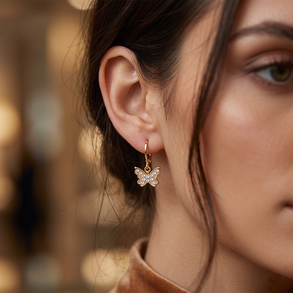 The99Jewel Gold Plated Austrian stone  Butterfly Shape Hoop Earrings for Women