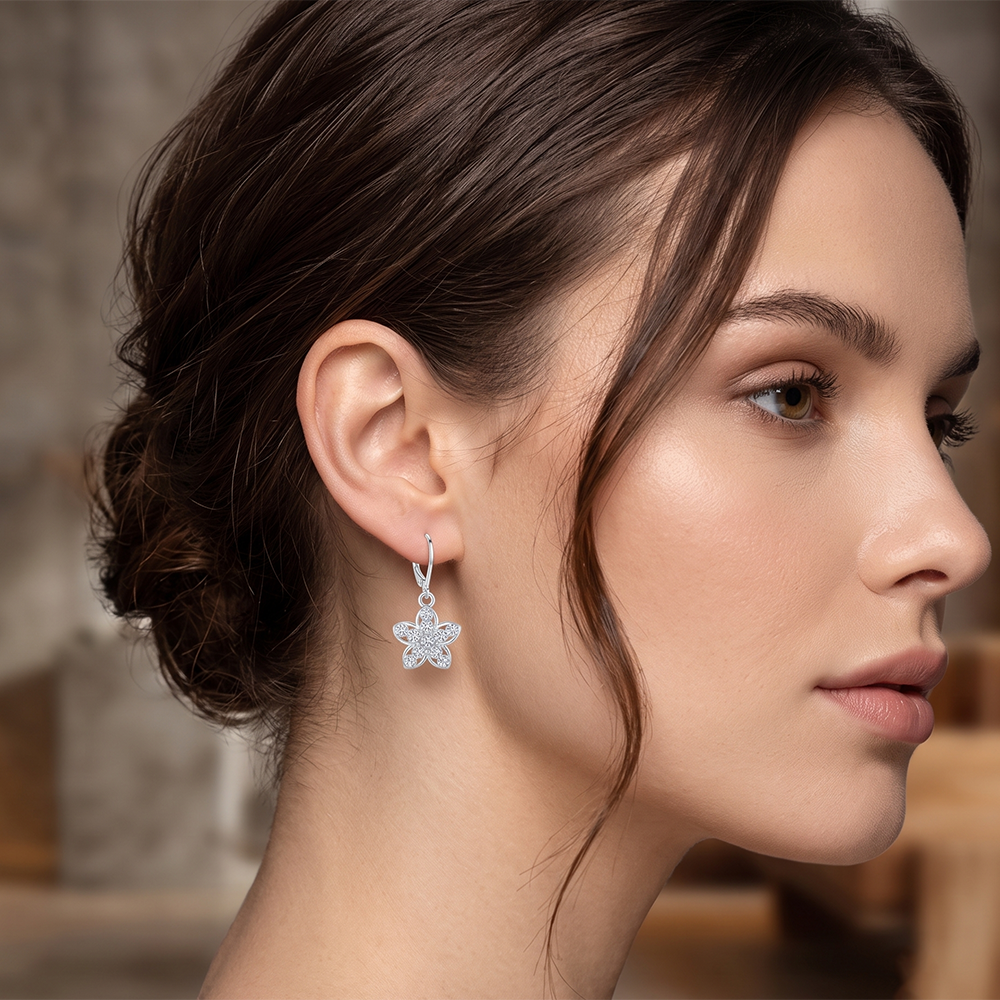 The99Jewel Silver Plated Austrian Stone Floral Shape Hoop Earrings for Women