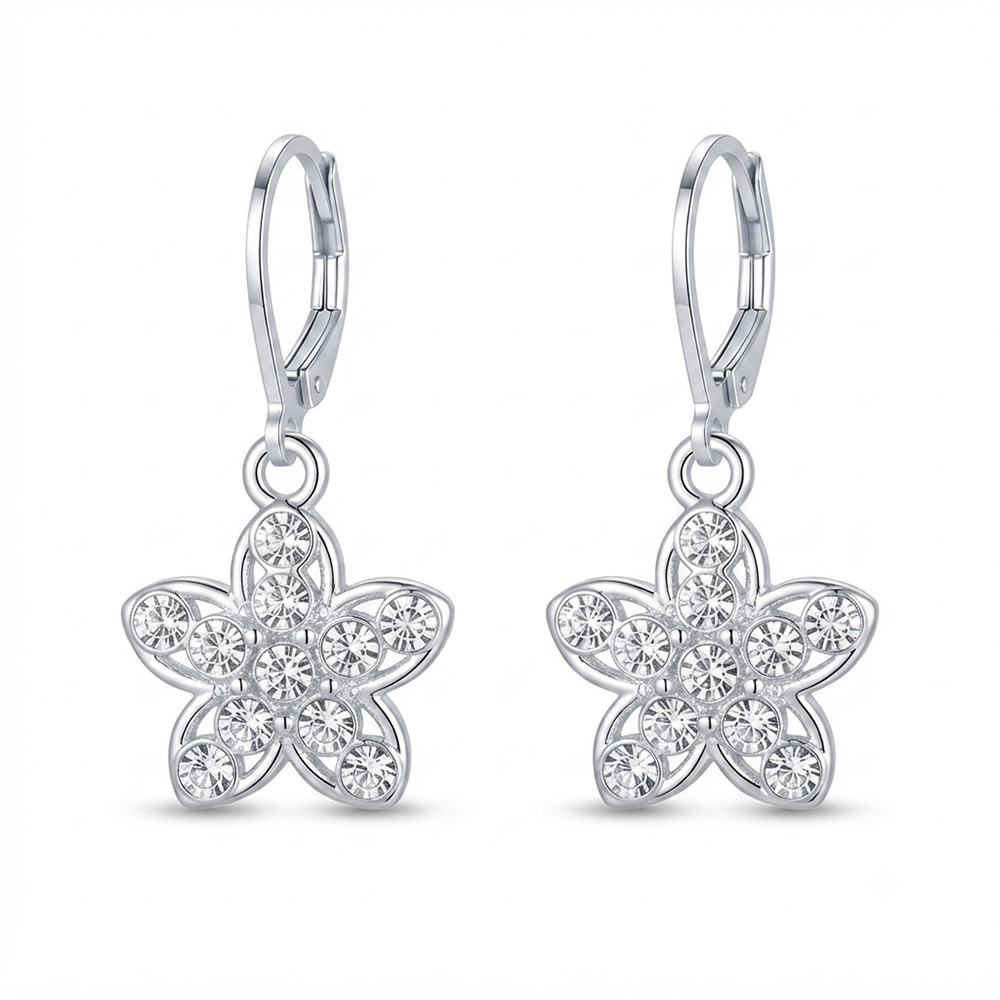 The99Jewel Silver Plated Austrian Stone Floral Shape Hoop Earrings for Women