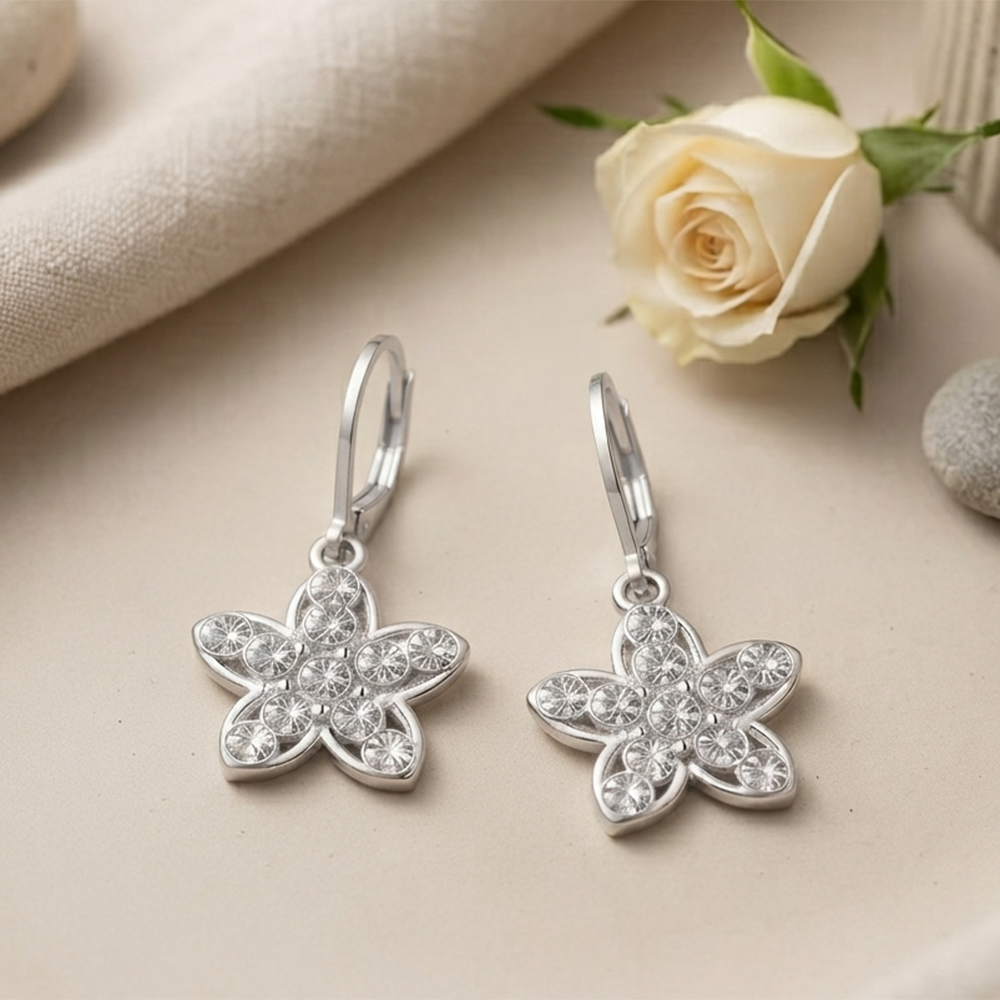 The99Jewel Silver Plated Austrian Stone Floral Shape Hoop Earrings for Women