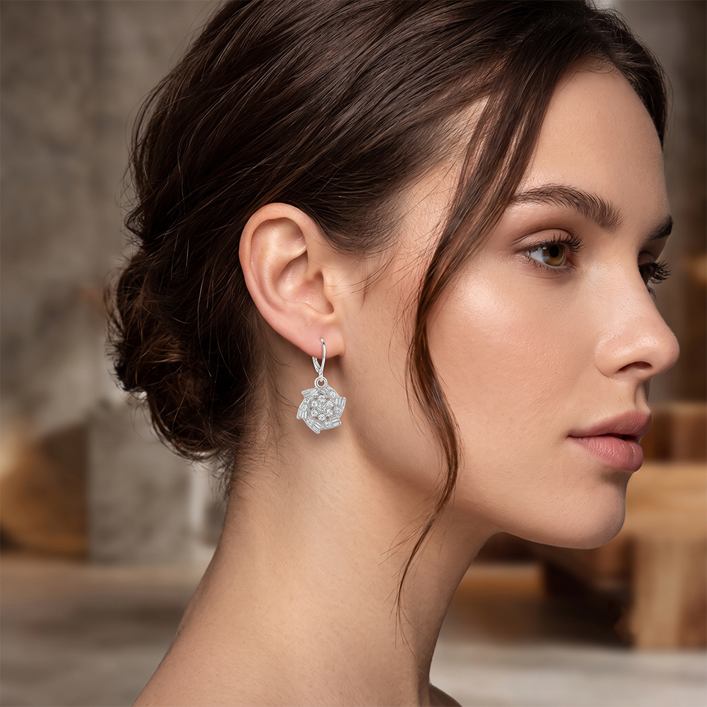 The99Jewel Silver Plated Austrian Stone Floral Shape Hoop Earrings for Women