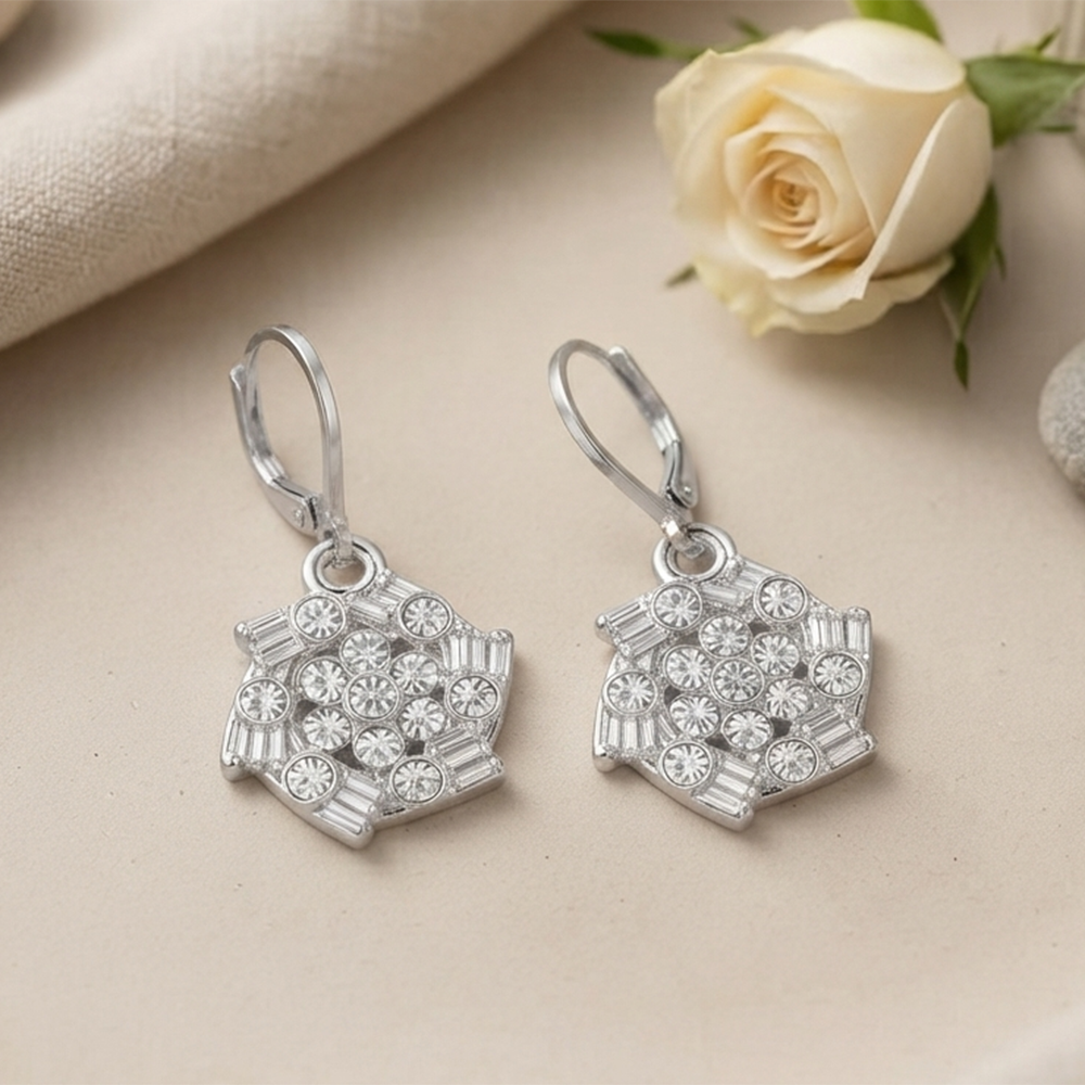 The99Jewel Silver Plated Austrian Stone Floral Shape Hoop Earrings for Women