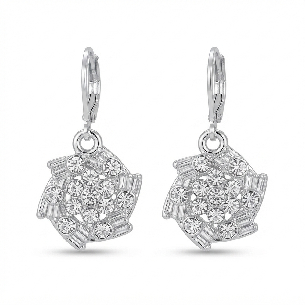The99Jewel Silver Plated Austrian Stone Floral Shape Hoop Earrings for Women