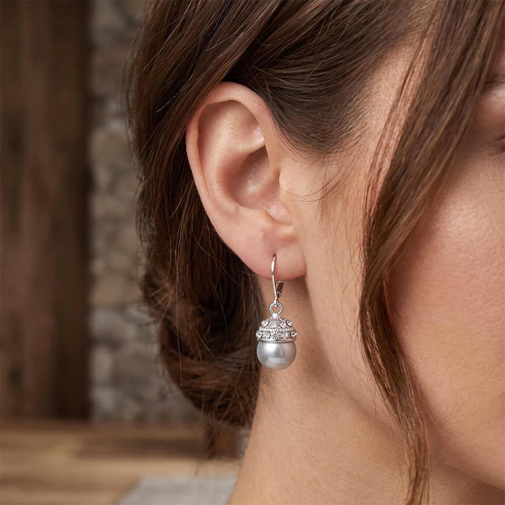 The99Jewel Silver Plated Austrian Stone Hoop Earrings with Pearl for Women