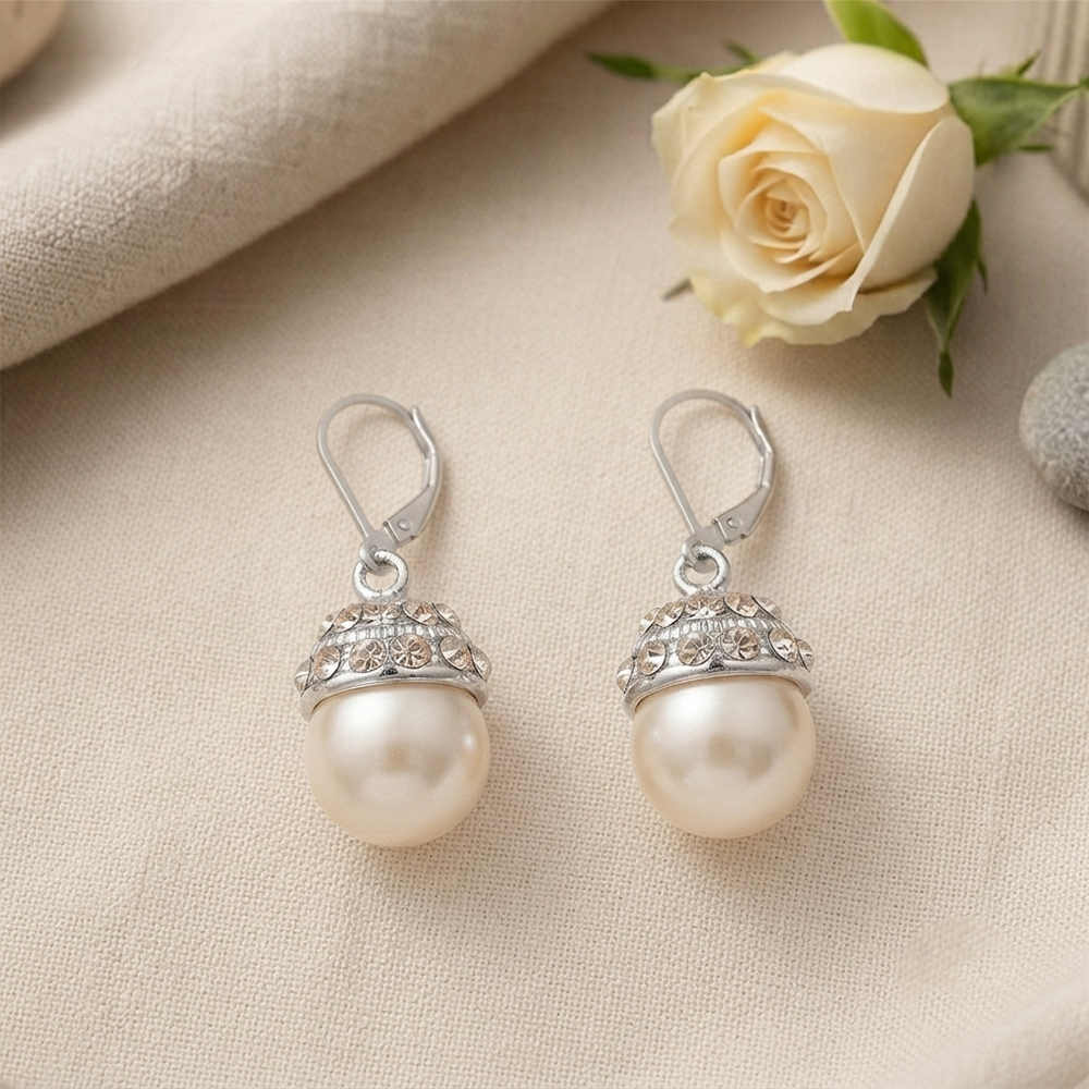 The99Jewel Silver Plated Austrian Stone Hoop Earrings with Pearl for Women
