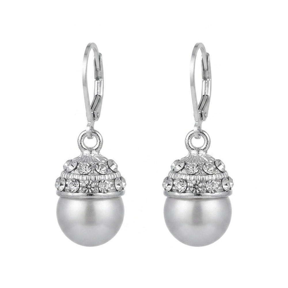 The99Jewel Silver Plated Austrian Stone Hoop Earrings with Pearl for Women