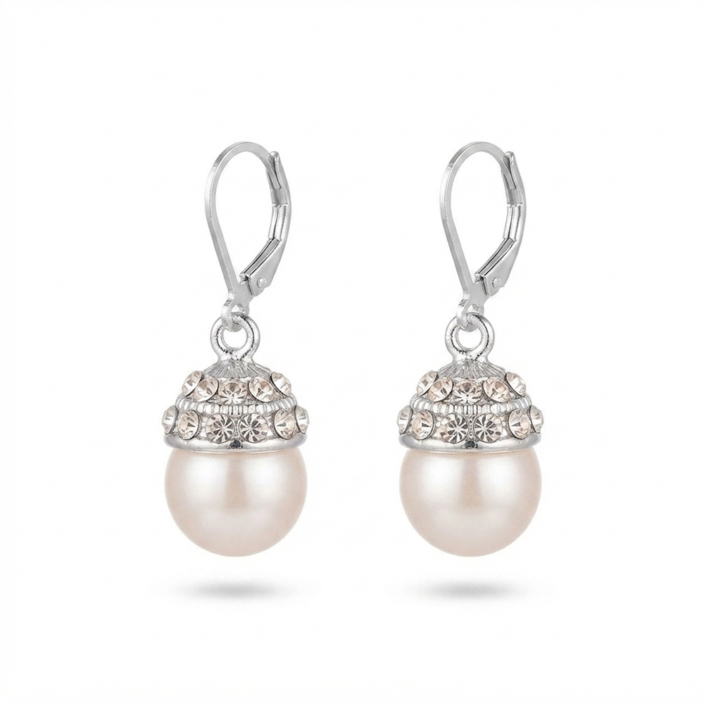 The99Jewel Silver Plated Austrian Stone Hoop Earrings with Pearl for Women