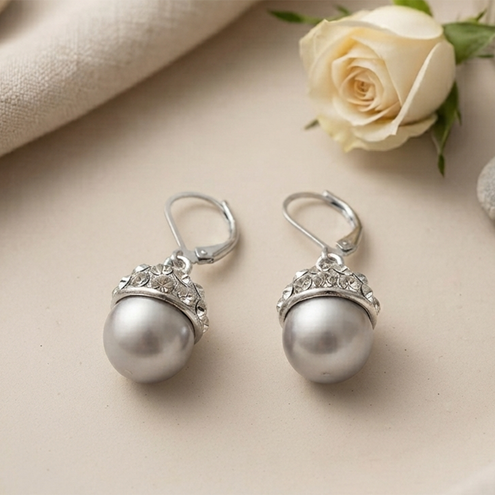 The99Jewel Silver Plated Austrian Stone Hoop Earrings with Pearl for Women