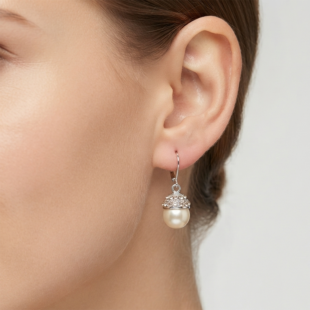 The99Jewel Silver Plated Austrian Stone Hoop Earrings with Pearl for Women
