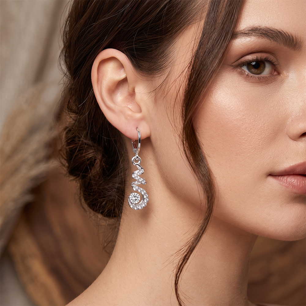 The99Jewel Silver Plated Austrian Stone S-Curved Shape Hoop Earrings for Women