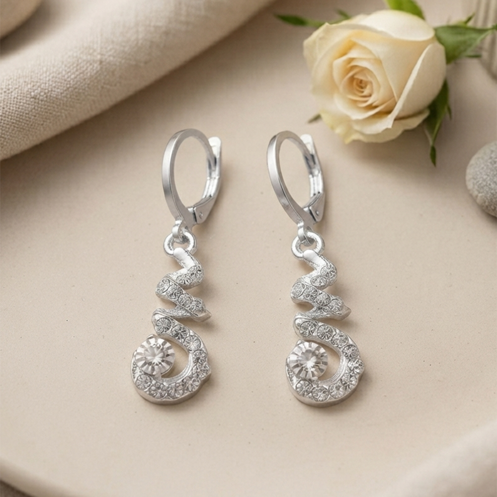The99Jewel Silver Plated Austrian Stone S-Curved Shape Hoop Earrings for Women