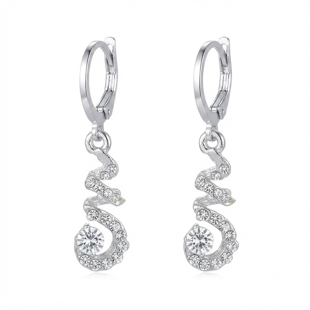 The99Jewel Silver Plated Austrian Stone S-Curved Shape Hoop Earrings for Women