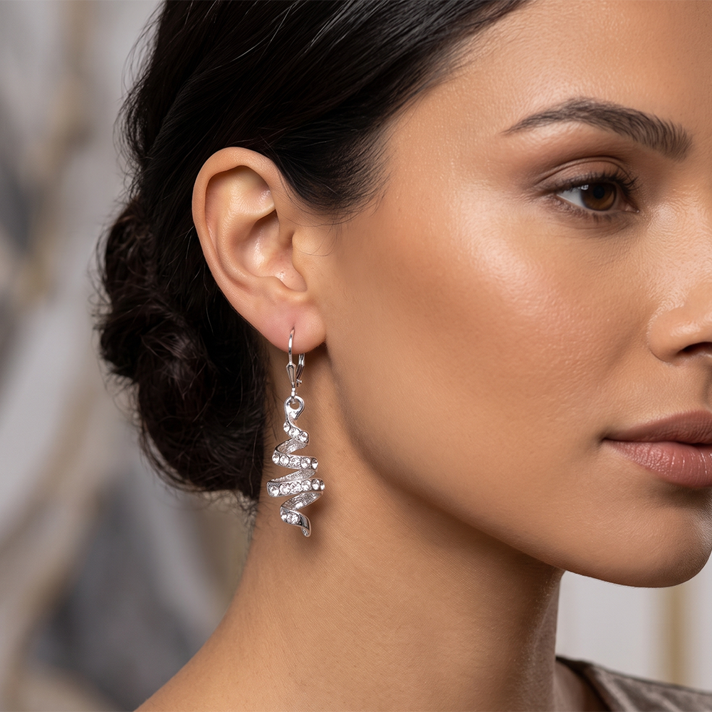 The99Jewel Silver Plated Austrian Stone S-Curved Shape Hoop Earrings for Women
