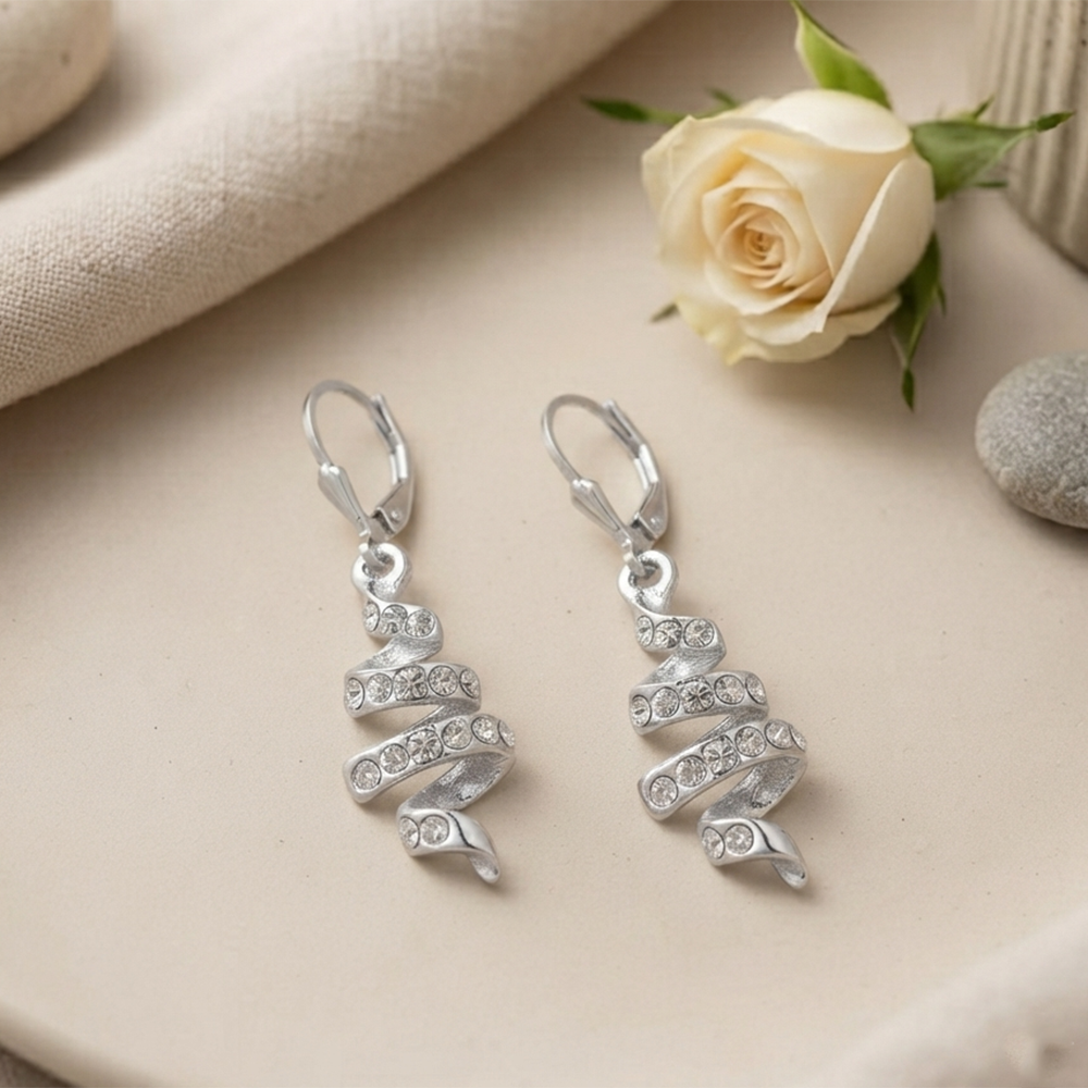 The99Jewel Silver Plated Austrian Stone S-Curved Shape Hoop Earrings for Women