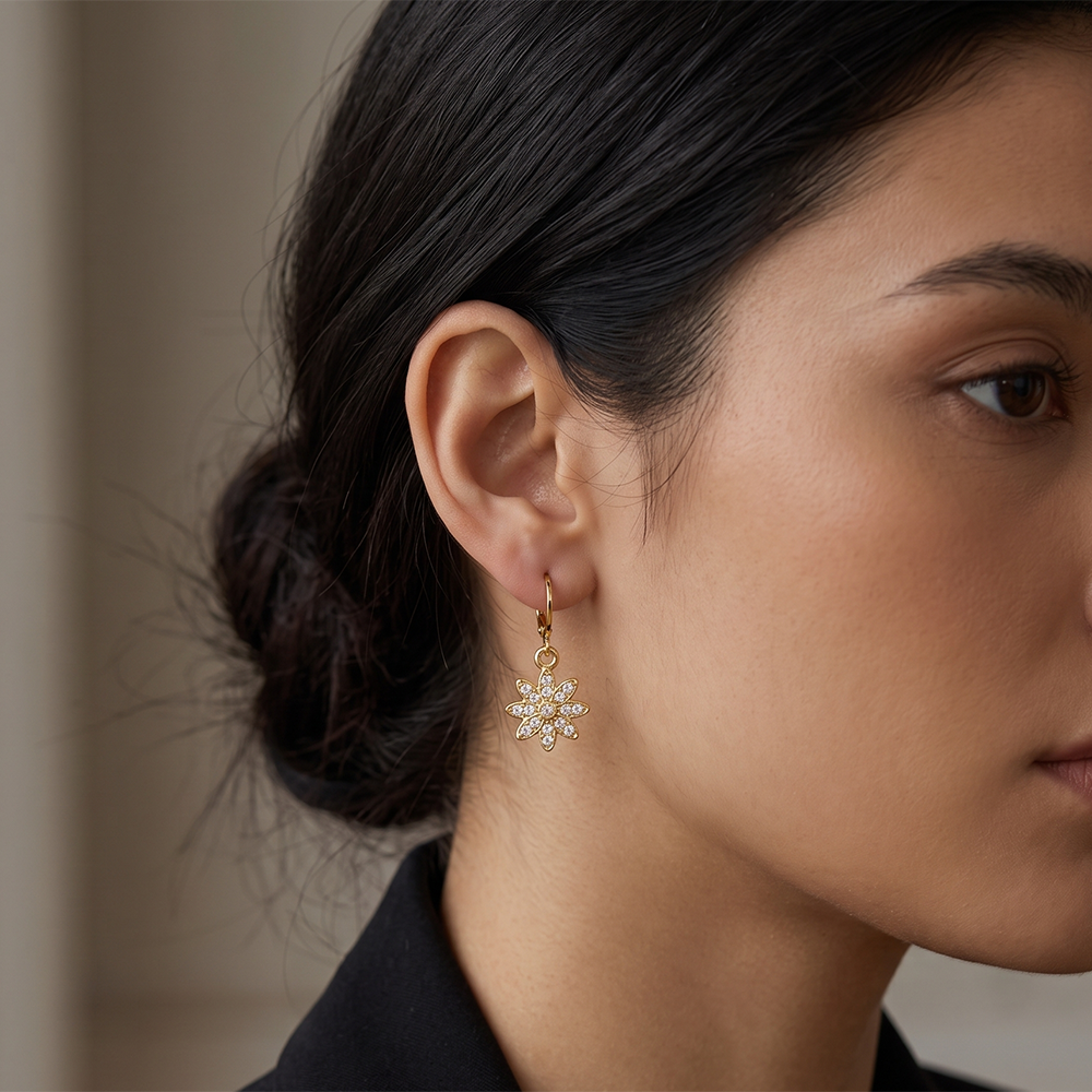 The99Jewel Gold Plated Austrian Stone Floral Shape Hoop Earrings for Women