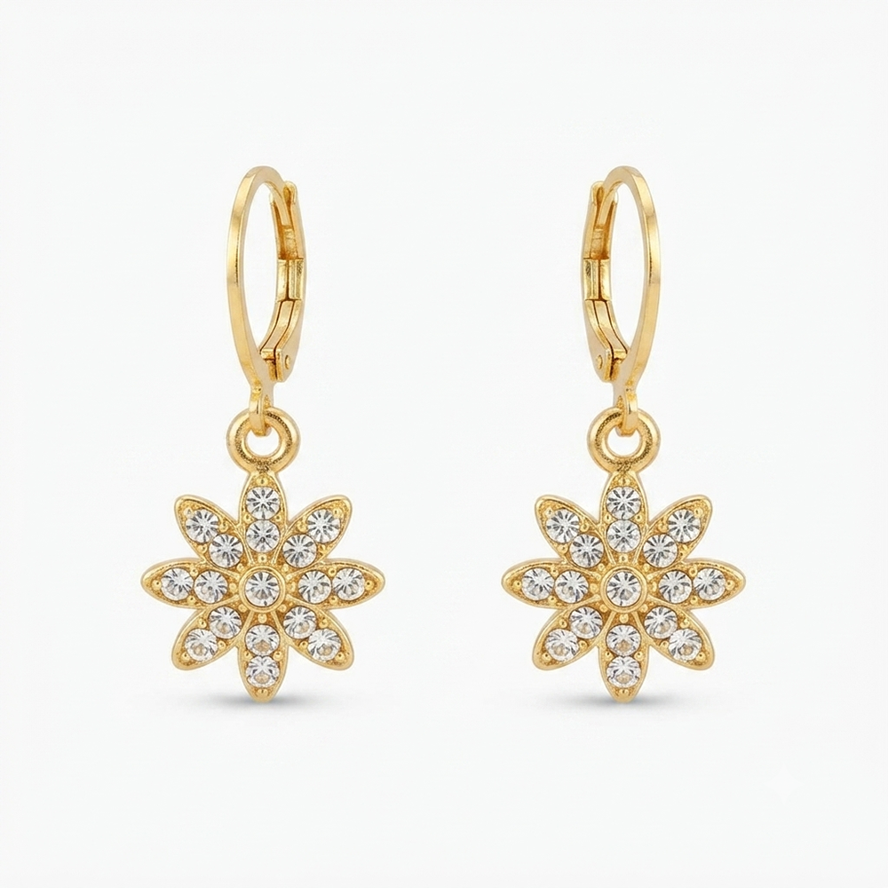 The99Jewel Gold Plated Austrian Stone Floral Shape Hoop Earrings for Women